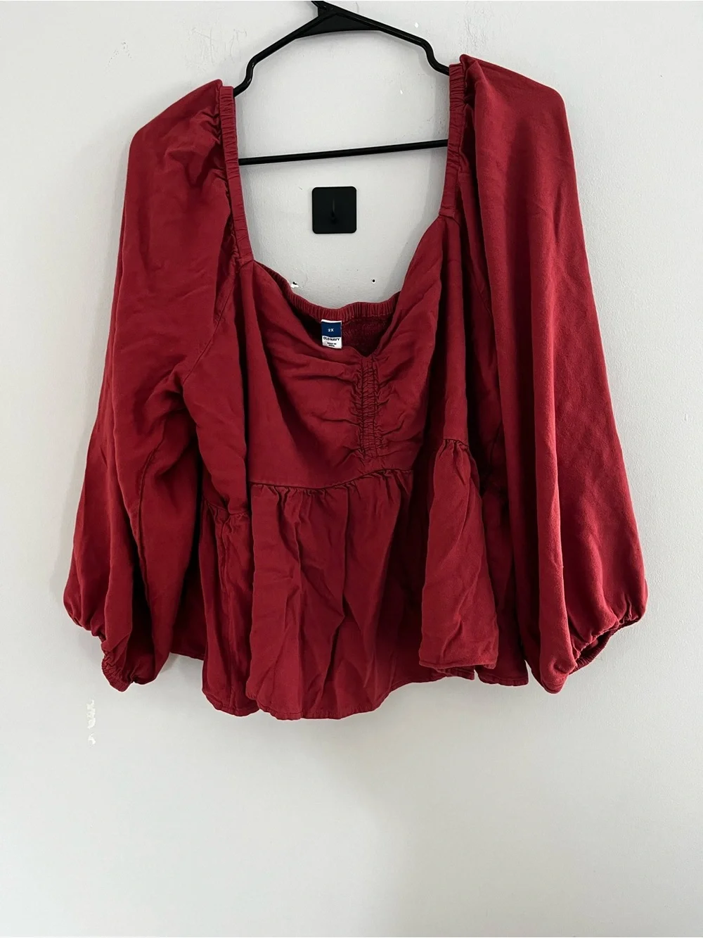 Old Navy Burgundy Peasant Blouse with Puff Sleeves